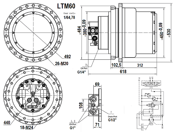 Гидромотор хода LTM60